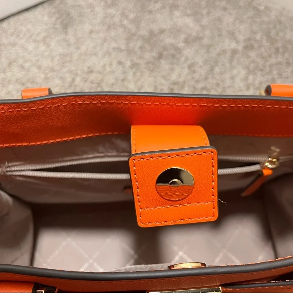 Michael Kors Orange Leather Satchel with Gold-Tone Hardware